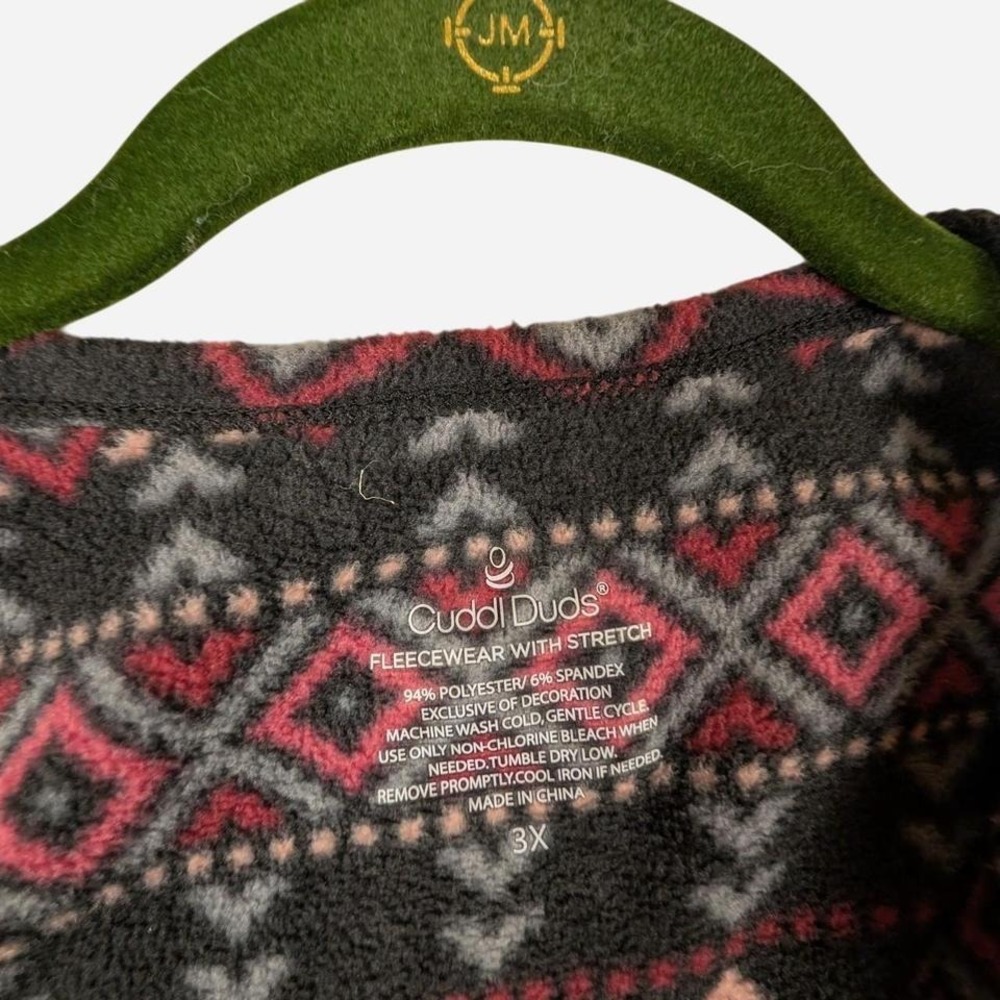 Cuddl Duds long sleeve drape-front fleece jacket navy blue with pink Aztec print - Picture 5 of 7